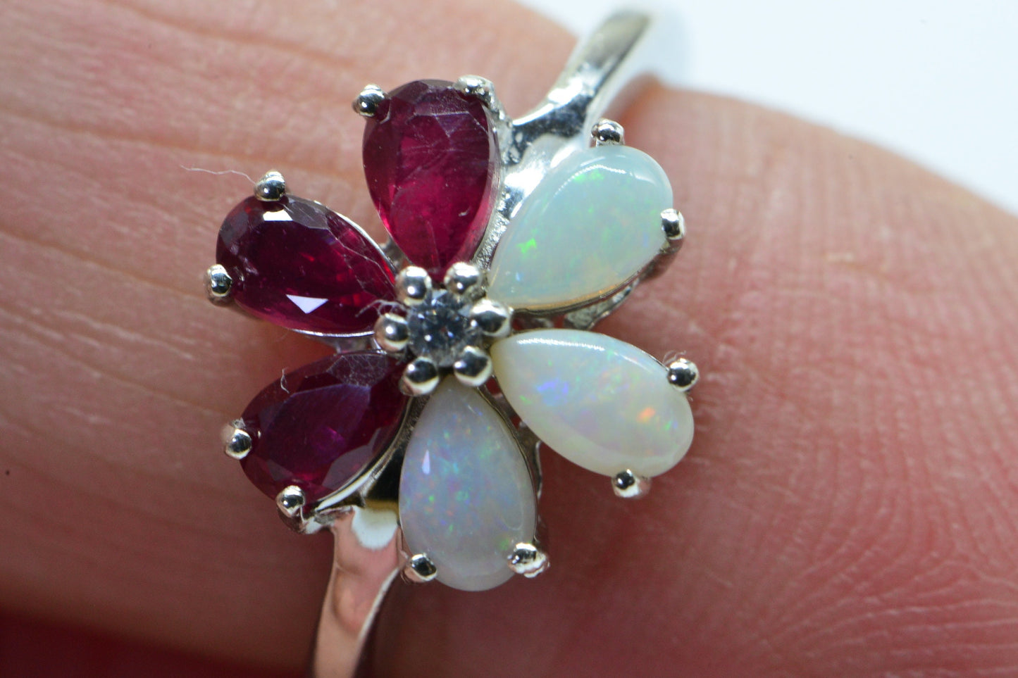 Genuine Australian Solid White Opal Flower Cluster Women Ring  Cocktail Ring Birthstone October