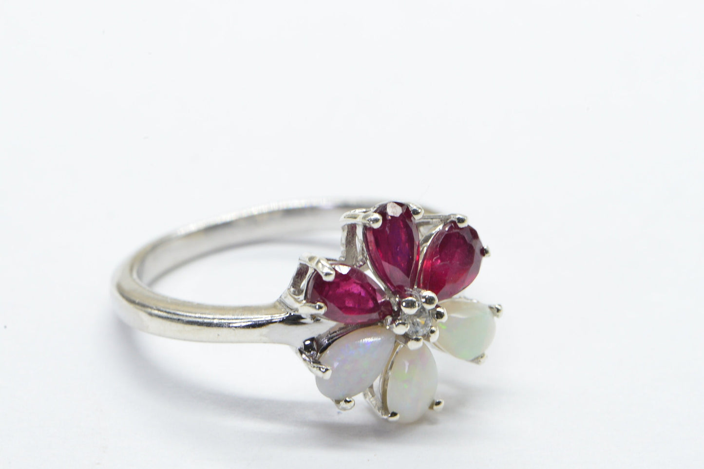 Genuine Australian Solid White Opal Flower Cluster Women Ring  Cocktail Ring Birthstone October