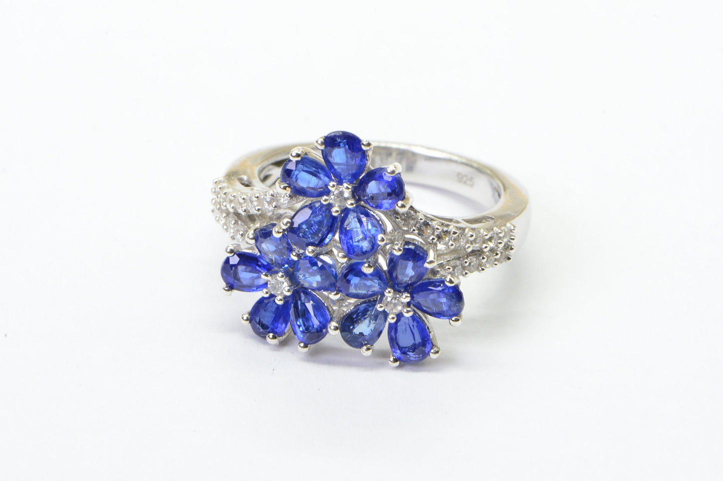 Blue Sapphire Flower Cluster Ring