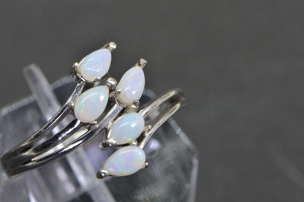 Australian Opal Sterling Silver Cluster Ring - October Birthstone