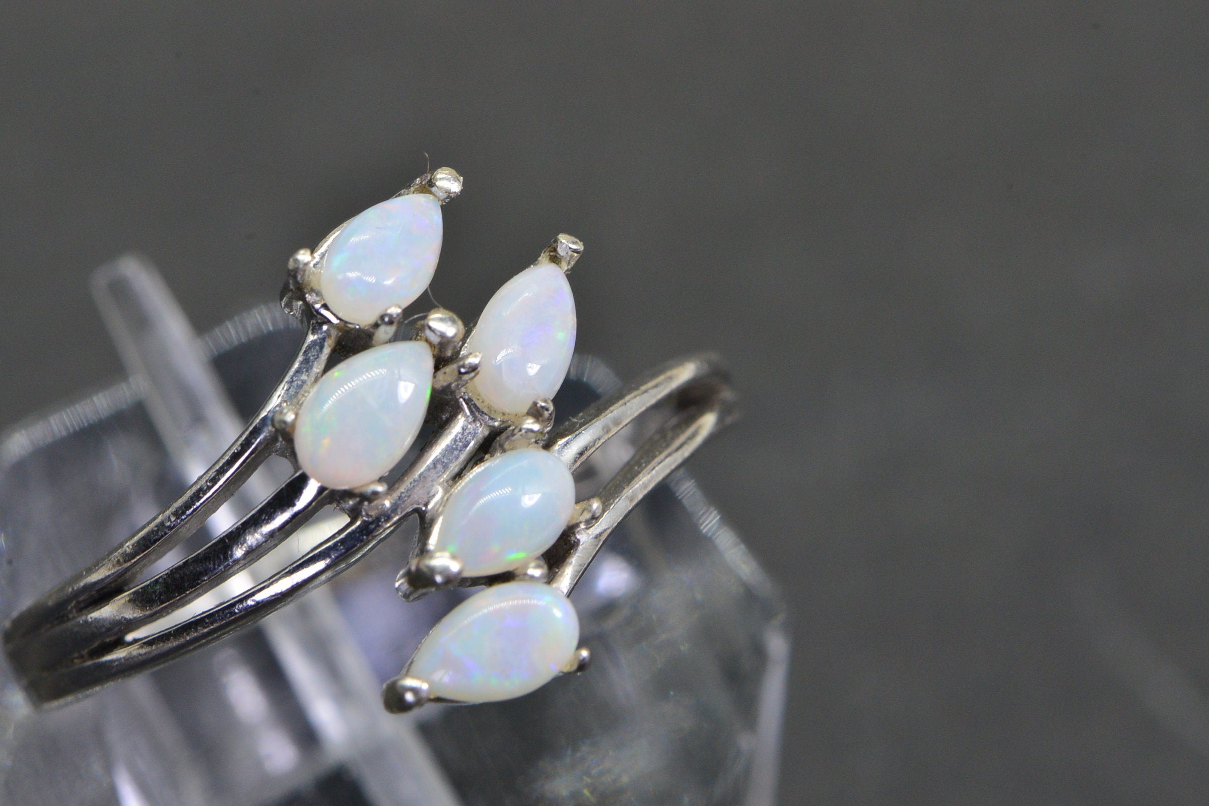 Australian Opal Sterling Silver Cluster Ring - October Birthstone