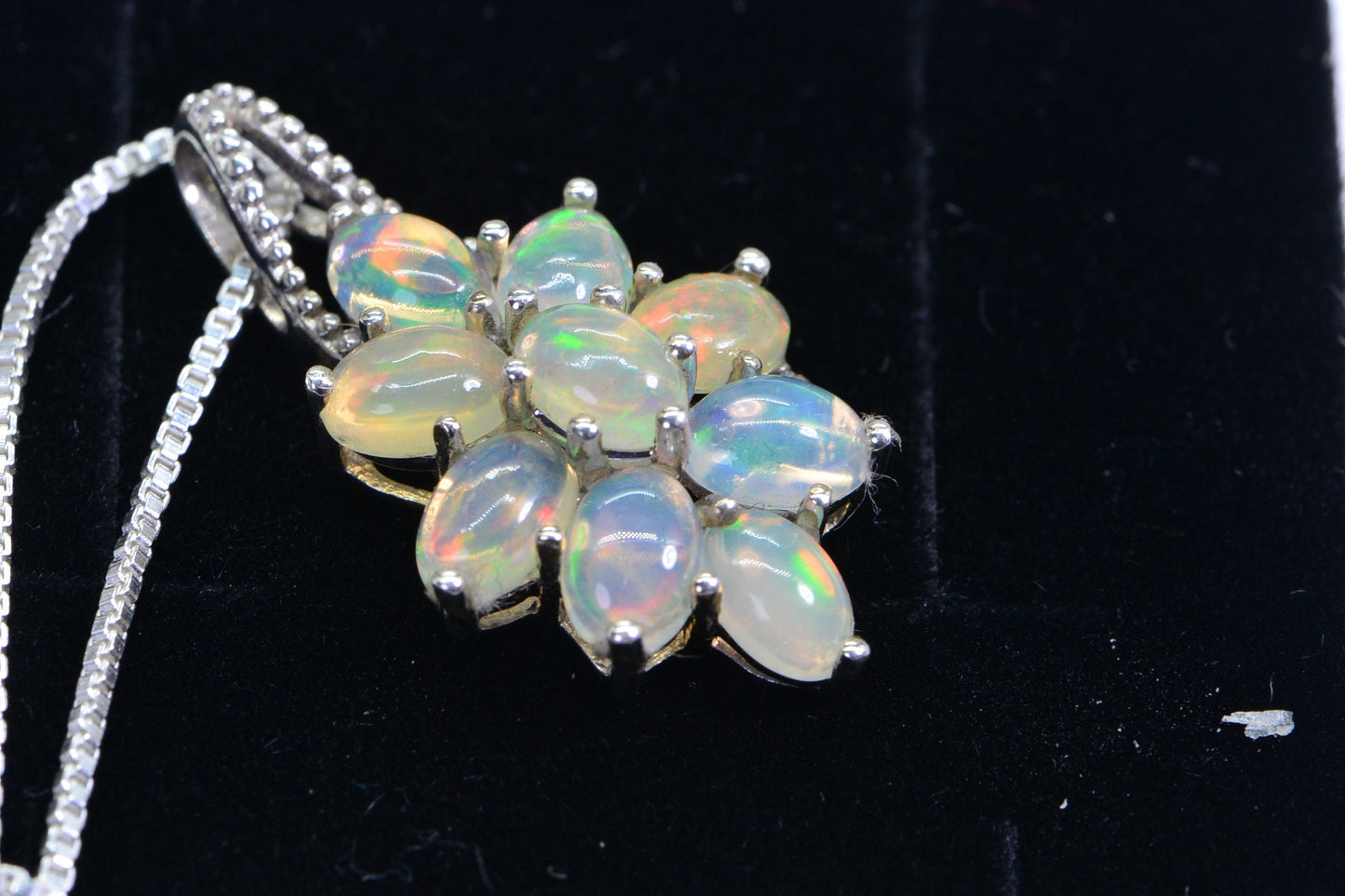 Ethiopian Welo Opal Pendant,Sterling Silver Cluster Flower Multi Stone October Birthstone