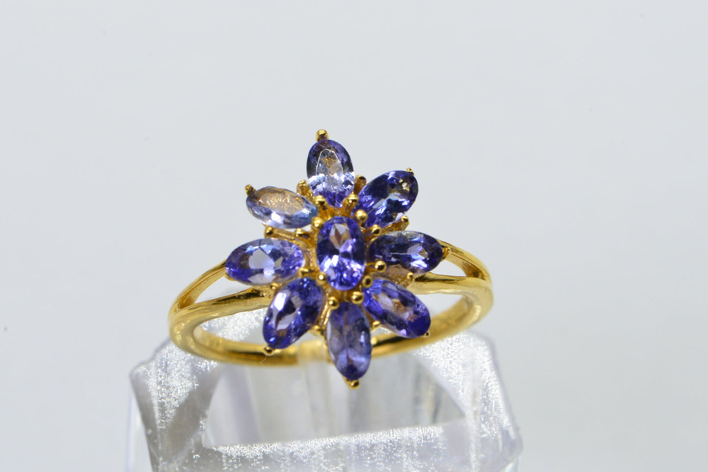 Tanzanite Flower Ring: Oval Sterling Silver, Prong Set