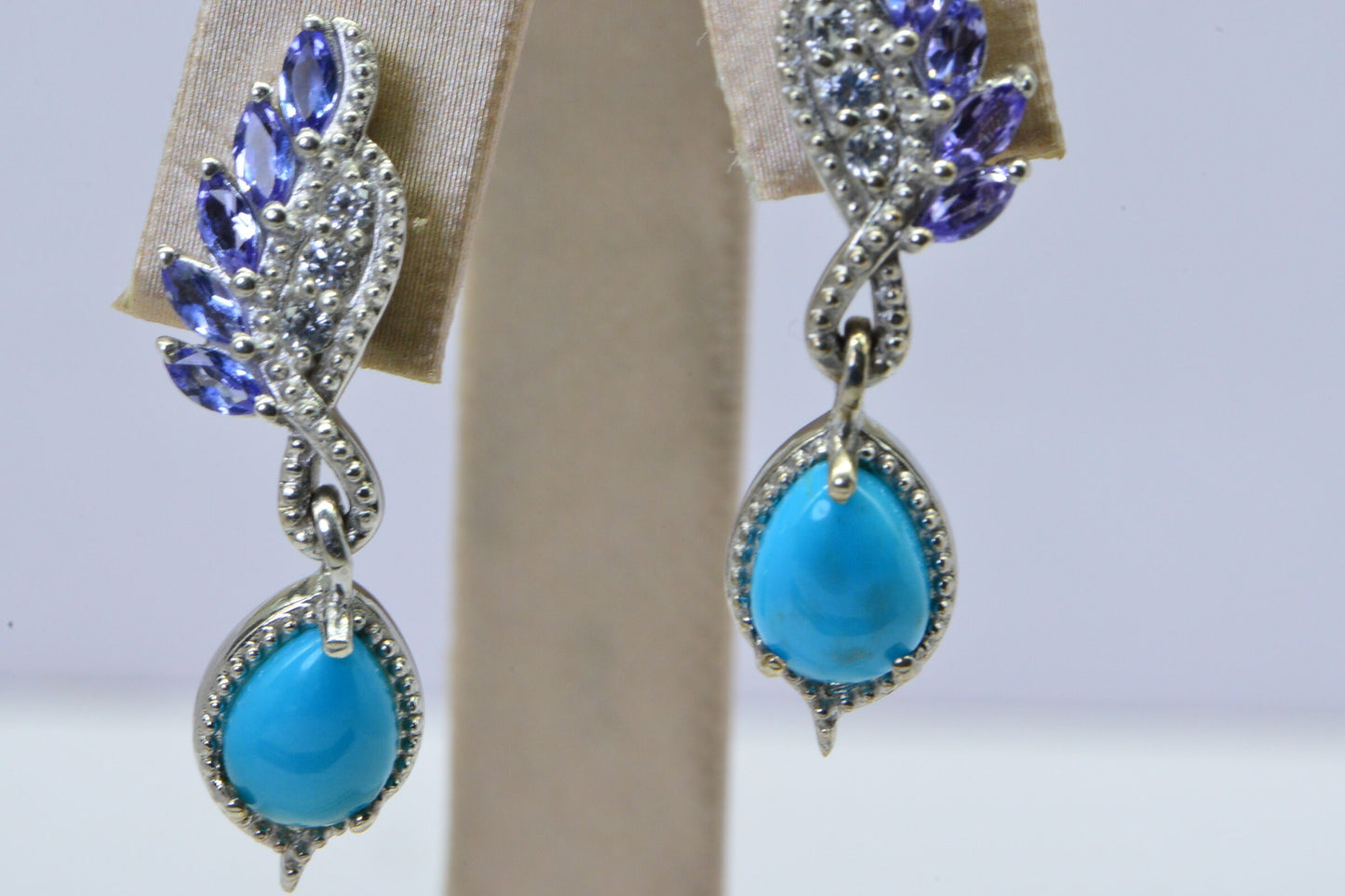 Sleeping Beauty Turquoise Tanzanite Drop Earrings, Sterling Silver