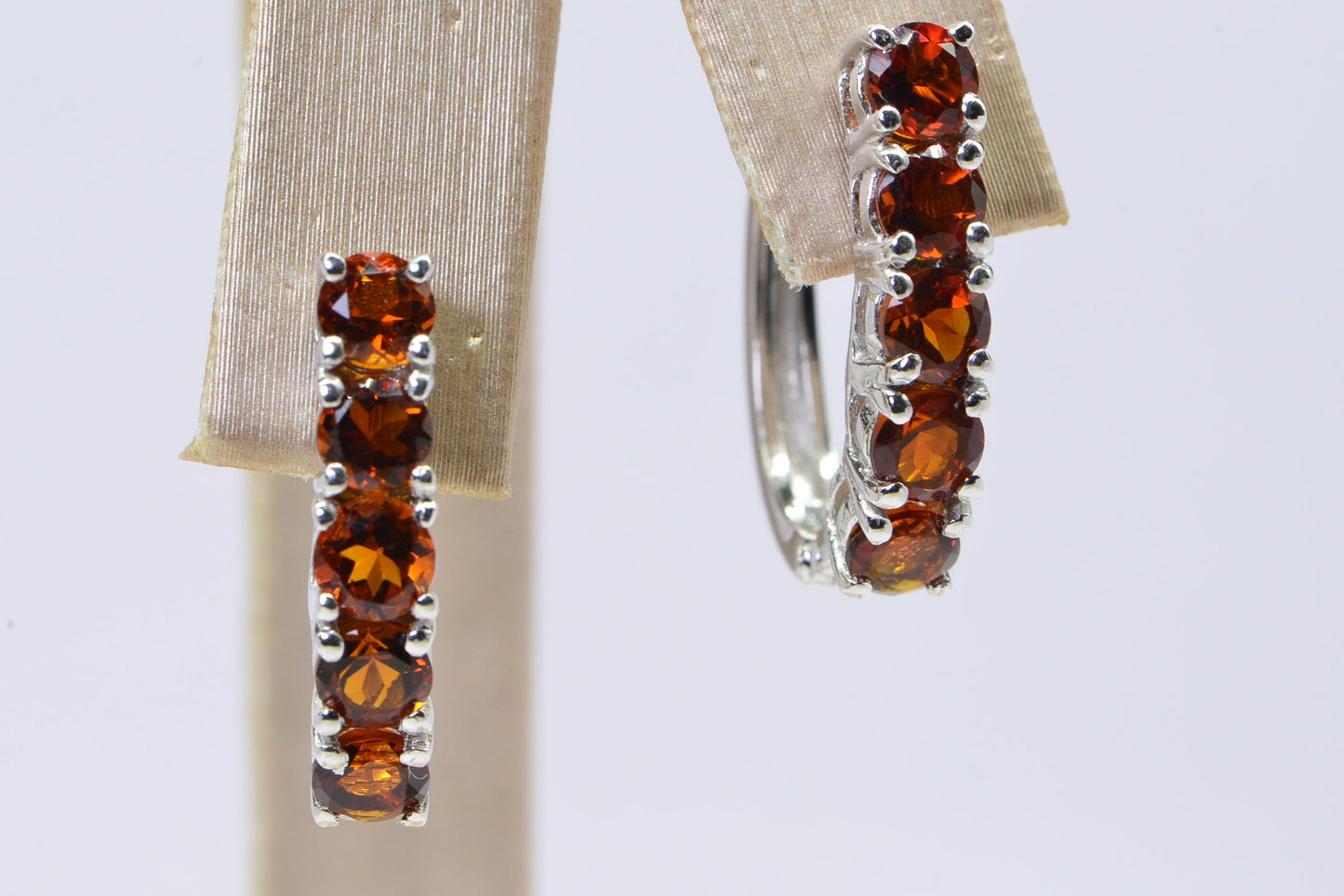 Garnet Sterling Silver Hoop Earrings: 5 Carat Gemstone Hoops