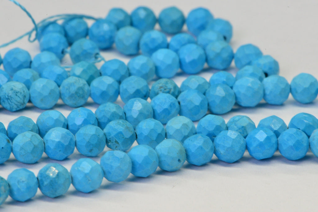 Sleeping Beauty Turquoise Beads: 4mm Faceted Round, 15 inch Strand
