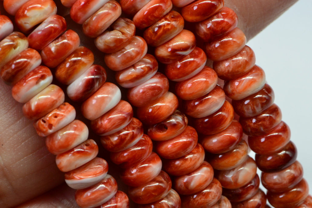 6mm Spiny Oyster Shell Rondelle Beads: Bright Orange Jewelry Making Supplies
