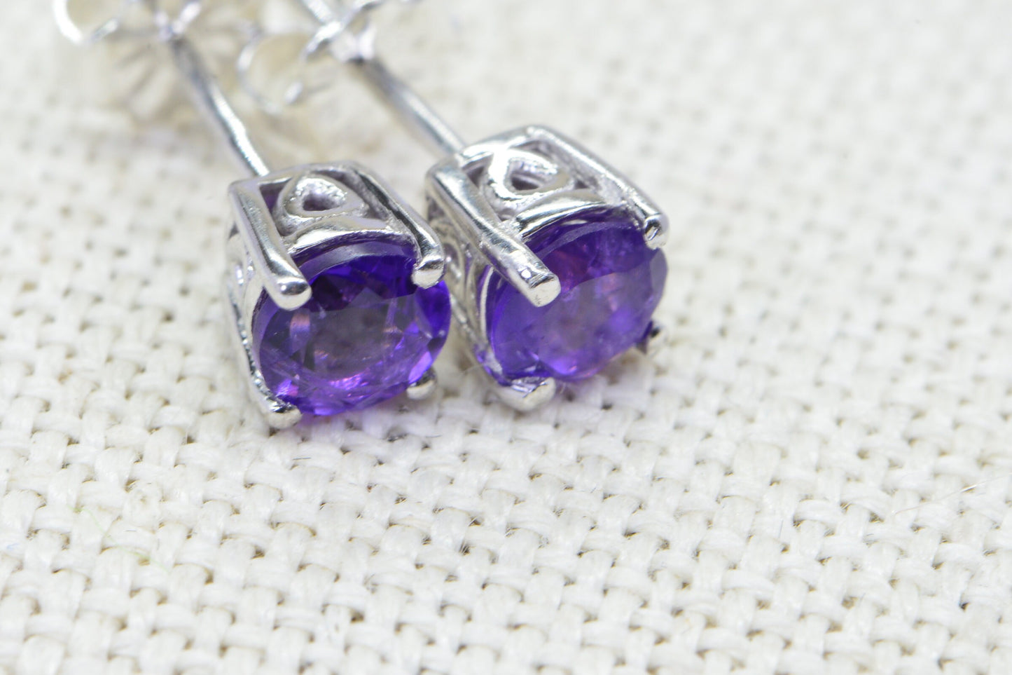 Amethyst Stud Earrings, Sterling Silver, February Birthstone