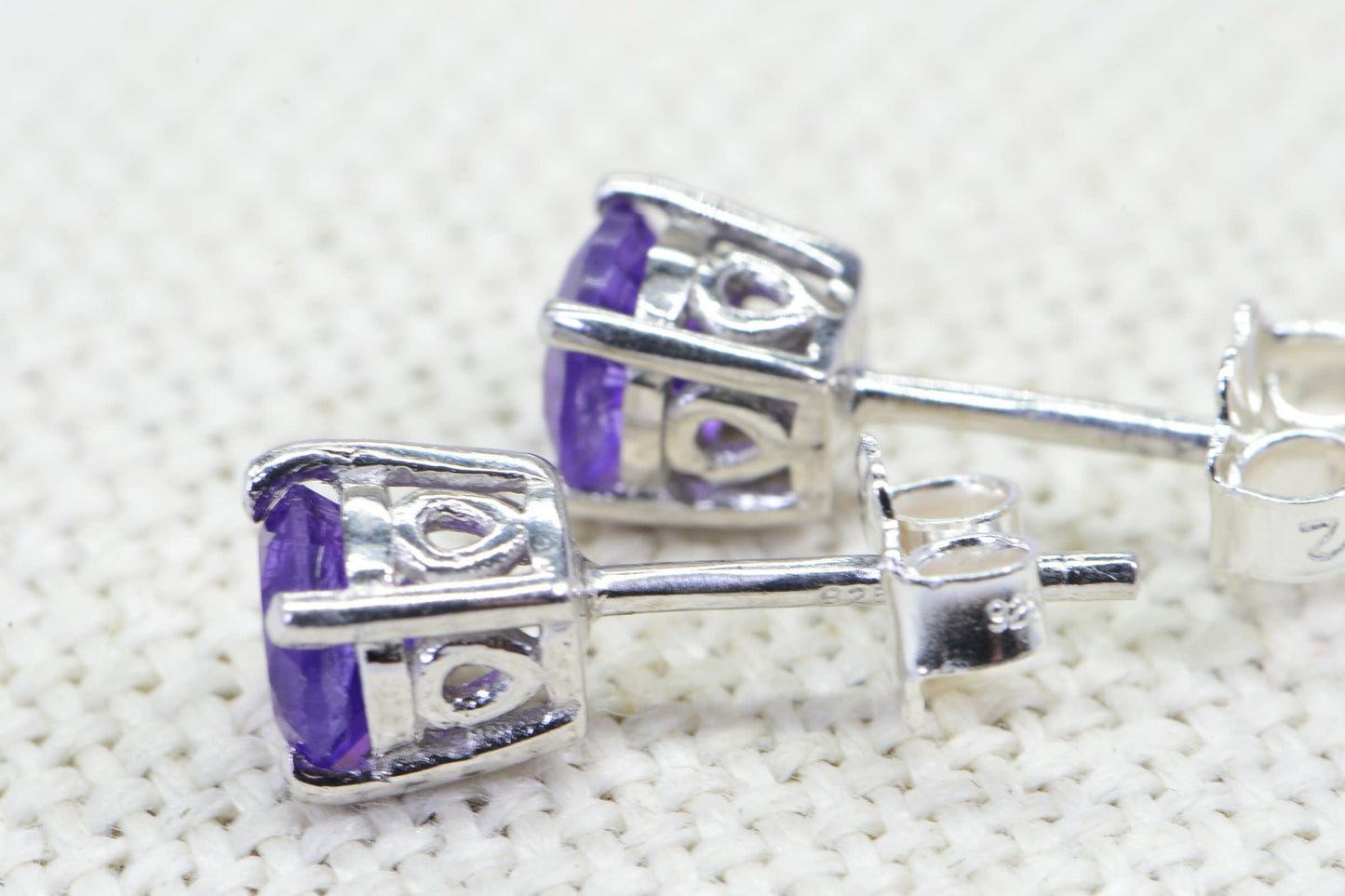 Amethyst Stud Earrings, Sterling Silver, February Birthstone