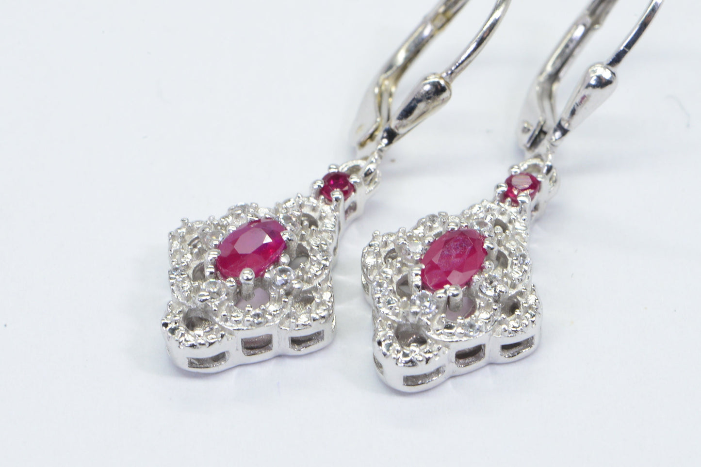 Natural Ruby Diamond Accent Drop Dangle   Earrings Sterling Silver Birthstone July