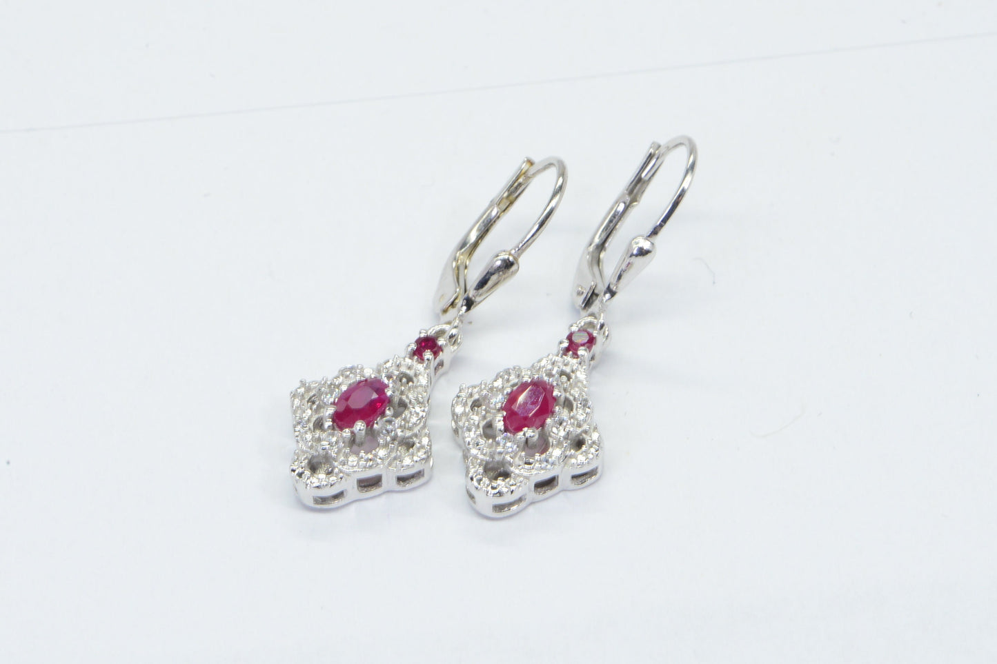 Natural Ruby Diamond Accent Drop Dangle   Earrings Sterling Silver Birthstone July