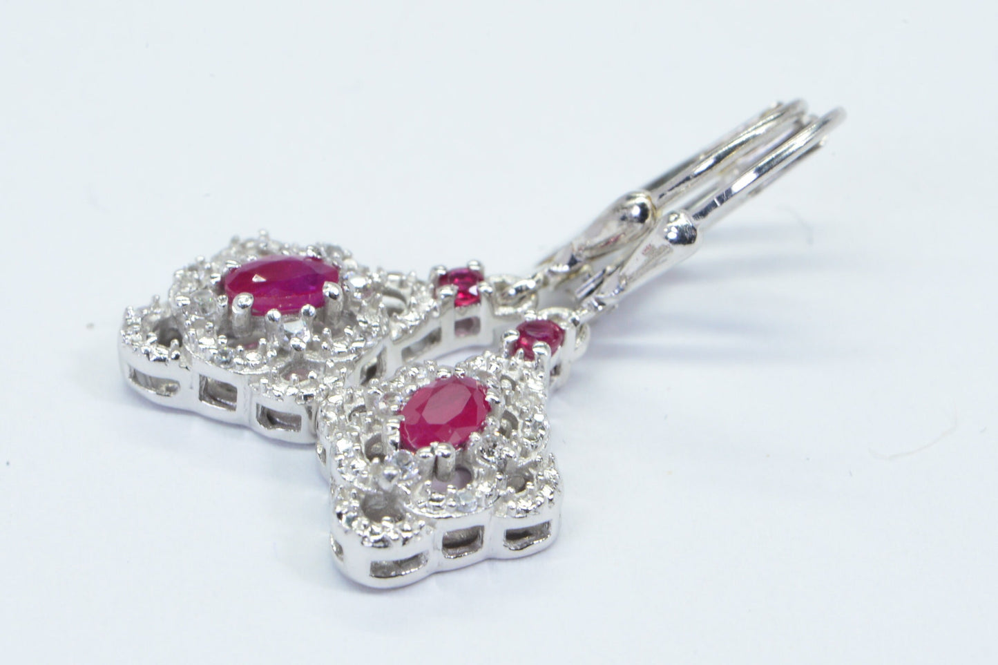 Natural Ruby Diamond Accent Drop Dangle   Earrings Sterling Silver Birthstone July