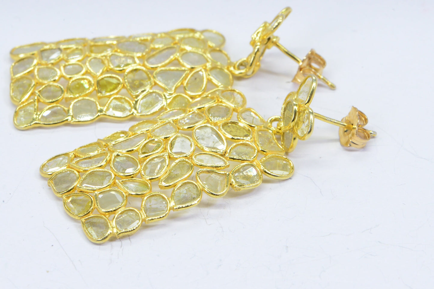 Polki Diamond Earrings: 14K Gold Plated Sterling Silver Flower Studs