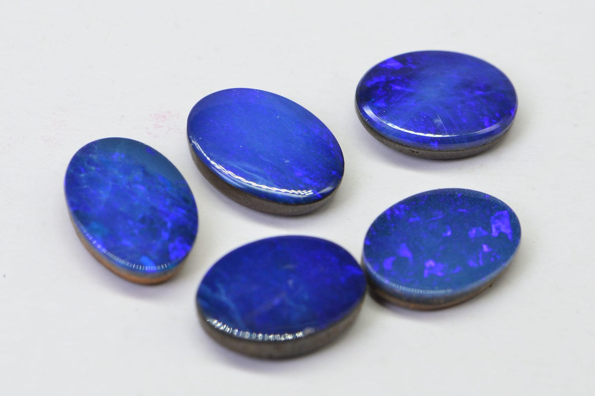Australian Black Opal Natural Gemstone Cabochons Bright Blue Doublet Boulder Oval 7X5mm