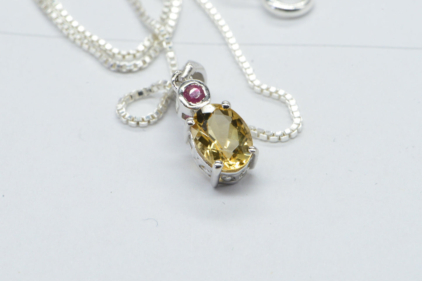 Sterling Silver Teardrop Citrine Pendant, Ruby Accent, December Birthstone