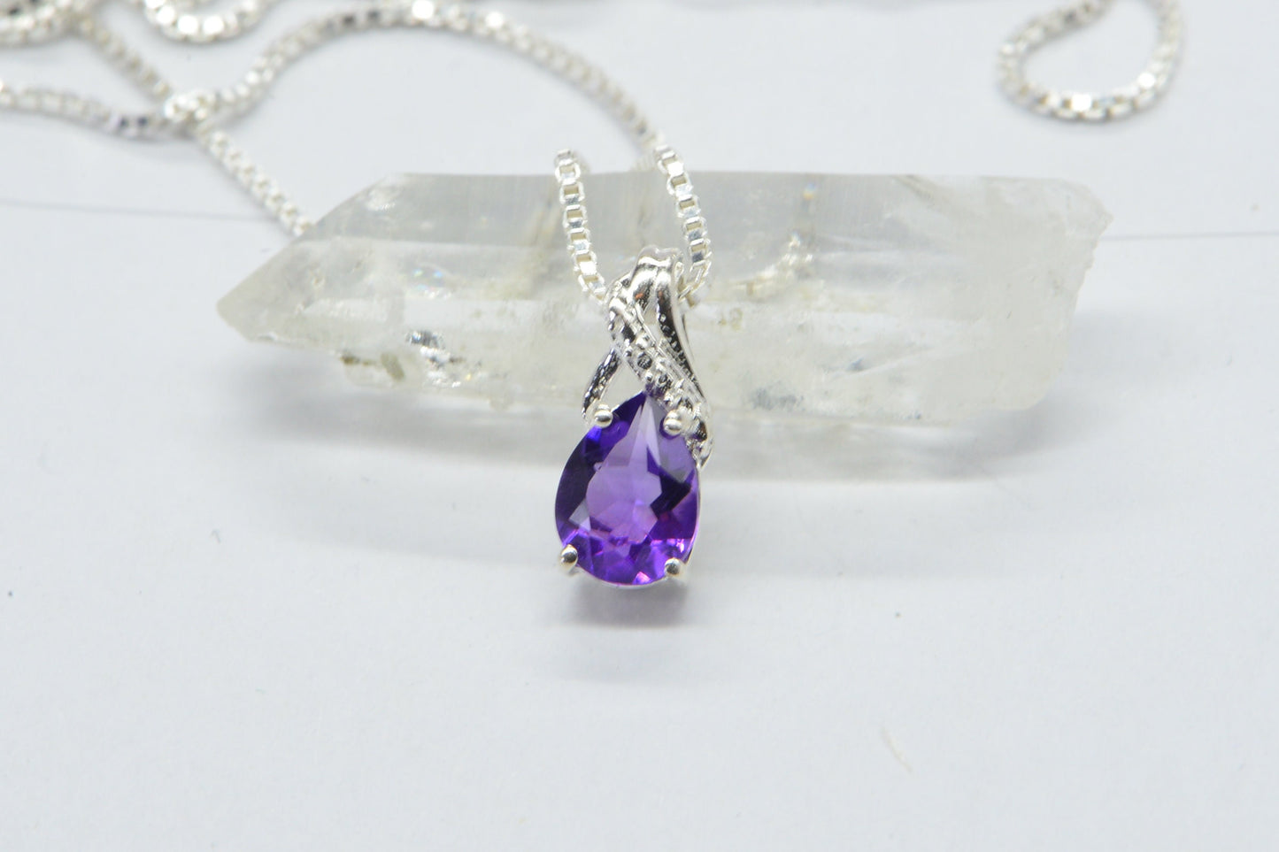 Dainty Amethyst Pear Cut Pendant, Sterling Silver February Birthstone
