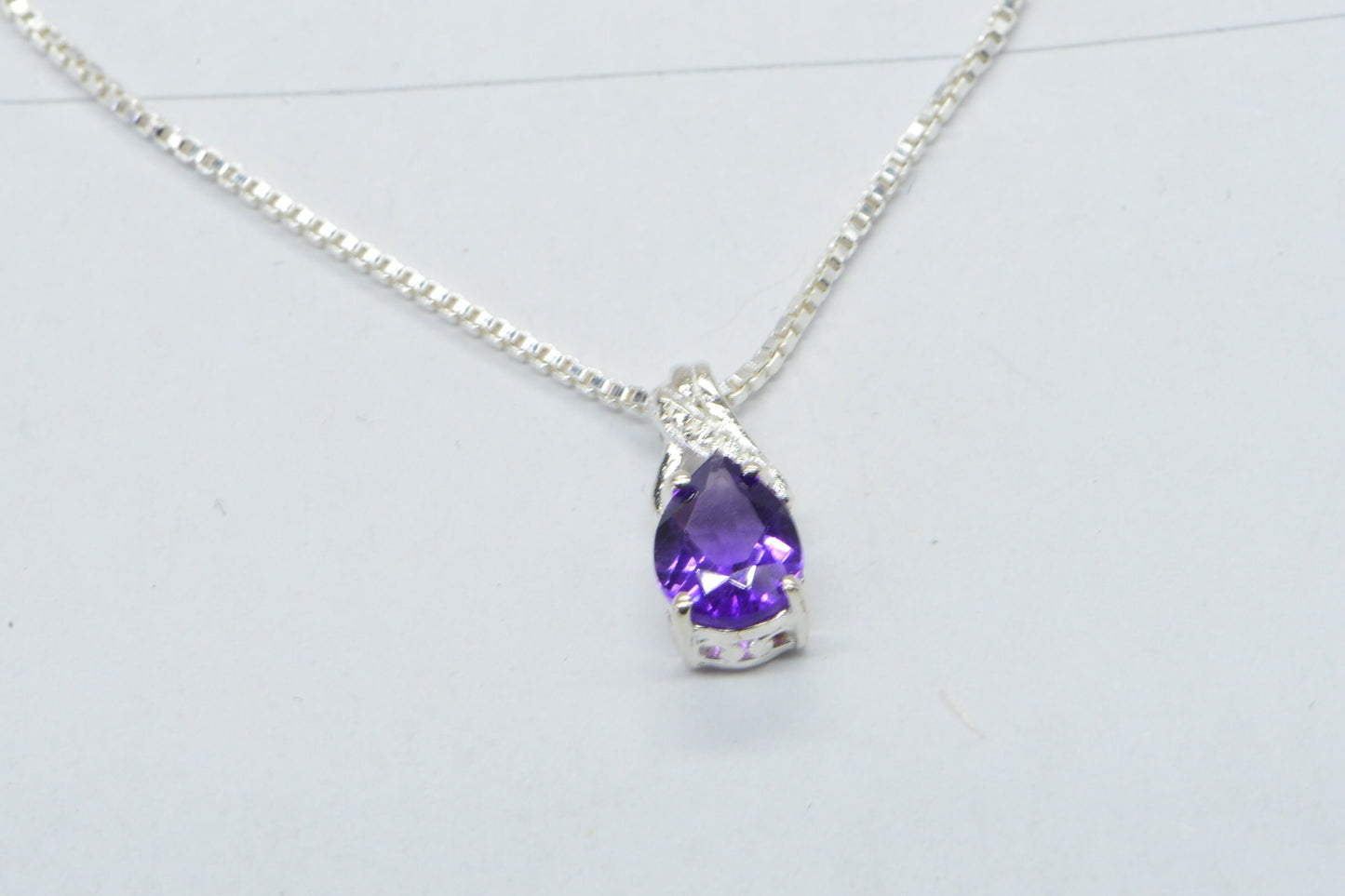 Dainty Amethyst Pear Cut Pendant, Sterling Silver February Birthstone
