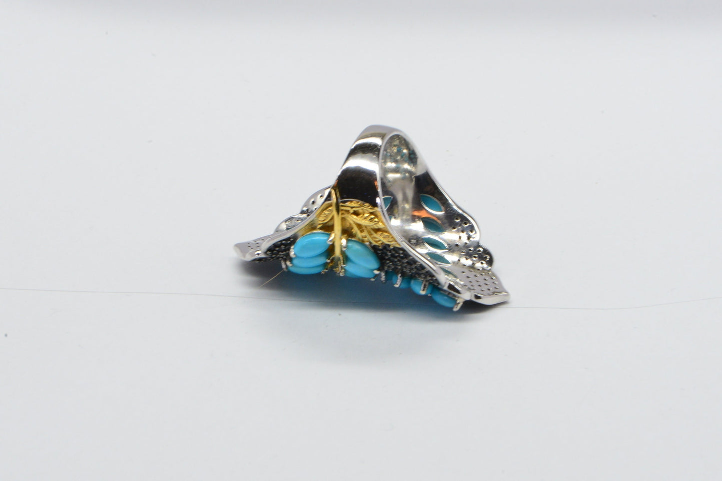 Arizona Turquoise & Black Spinel Cluster Ring, 14K Gold Over Sterling Silver