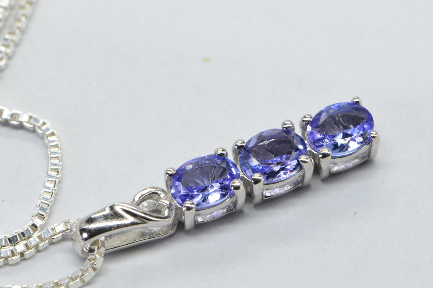 Tanzanite Three Stone Stick Pendant  Sterling silver Necklace 18 inch