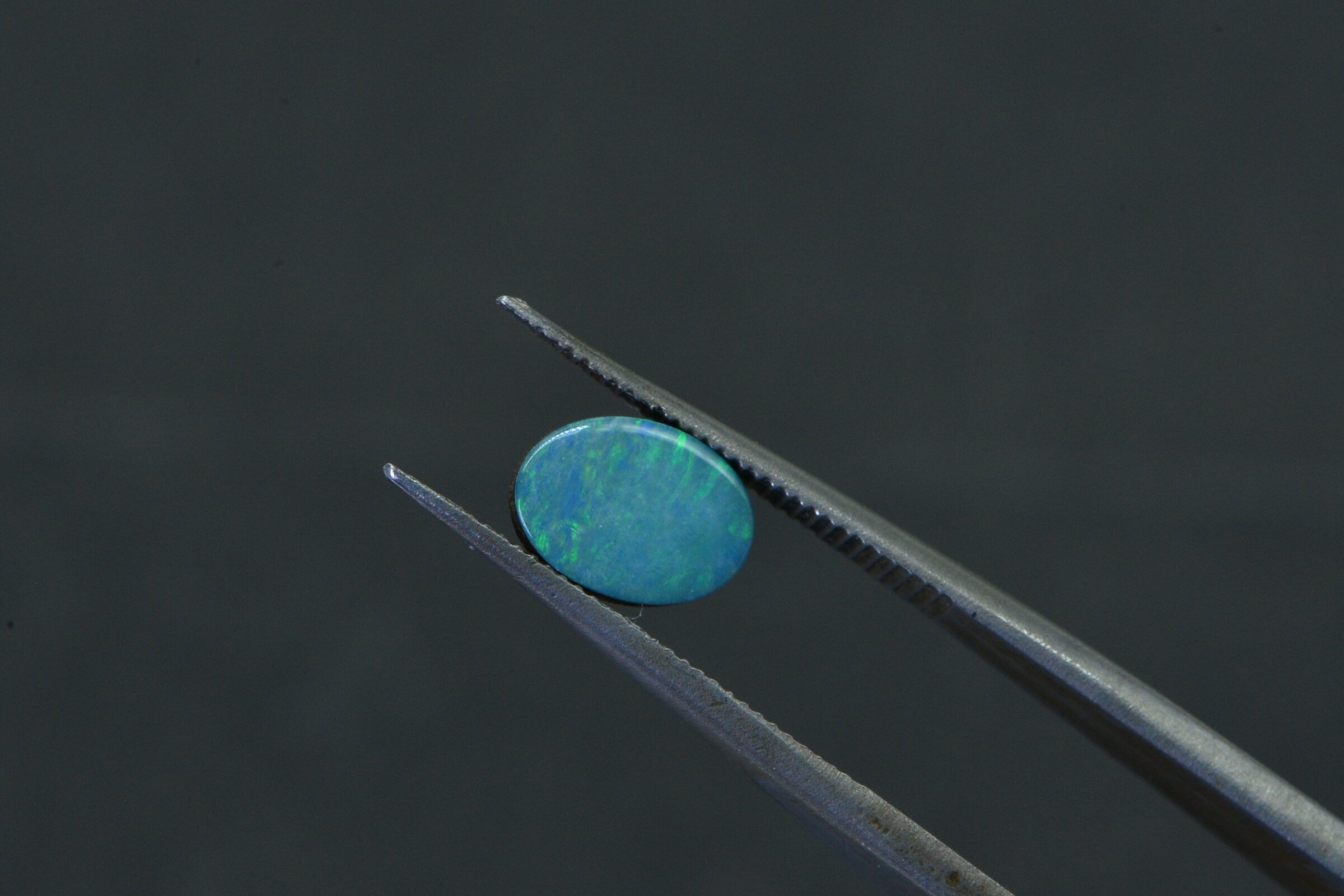Australian Black Opal Doublet: Teal Blue Gemstone Cabochon (7x5mm)
