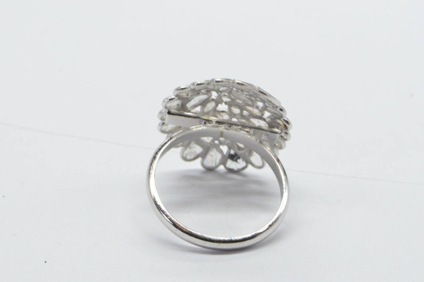 Polki Diamond Sterling Silver Ring - Vintage Multi Stone Ring, Size 8