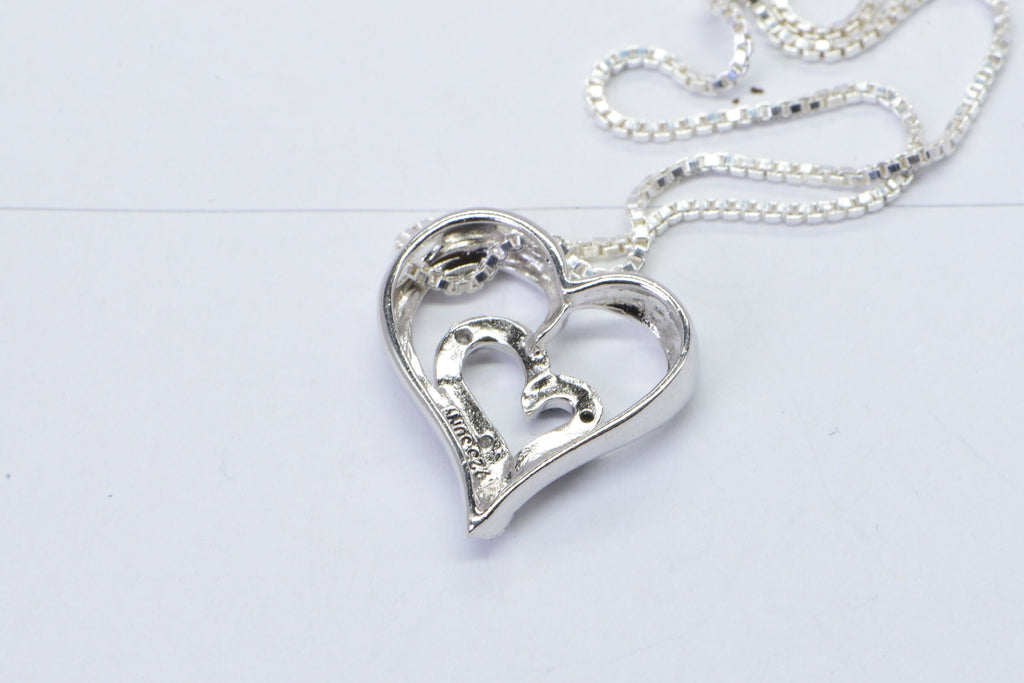 Diamond Double Heart Pendant: Sterling Silver Twisted Necklace