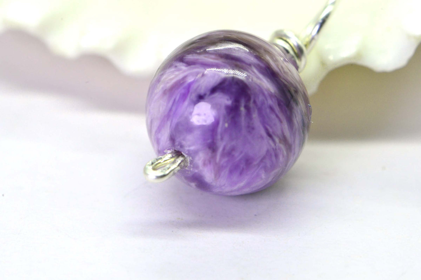 Russian Charoite  Charm Pendant  9 mm Wire Wrapped In Sterling Silver