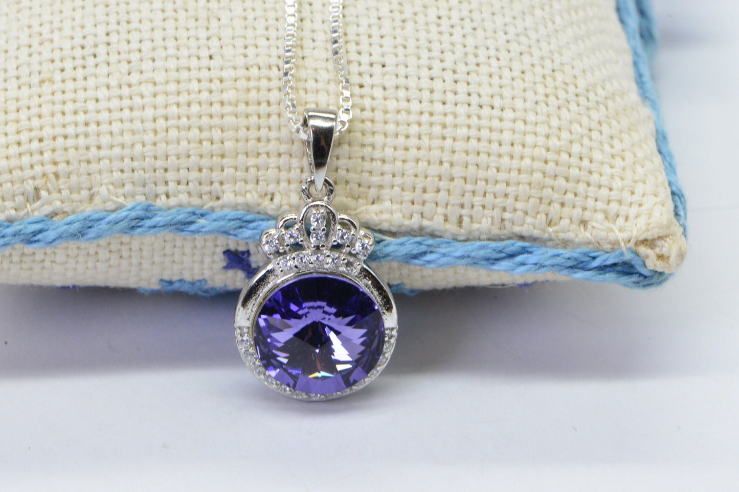 Amethyst Round Pendant Diamond Accent Sparkly Silver Necklace Swarovski Crystal Purple Pendant
