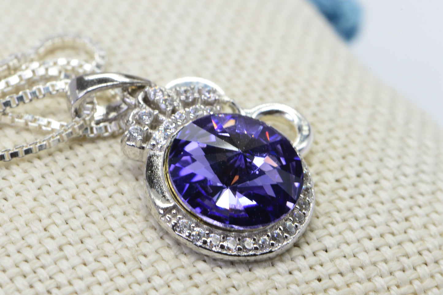 Amethyst Round Pendant Diamond Accent Sparkly Silver Necklace Swarovski Crystal Purple Pendant