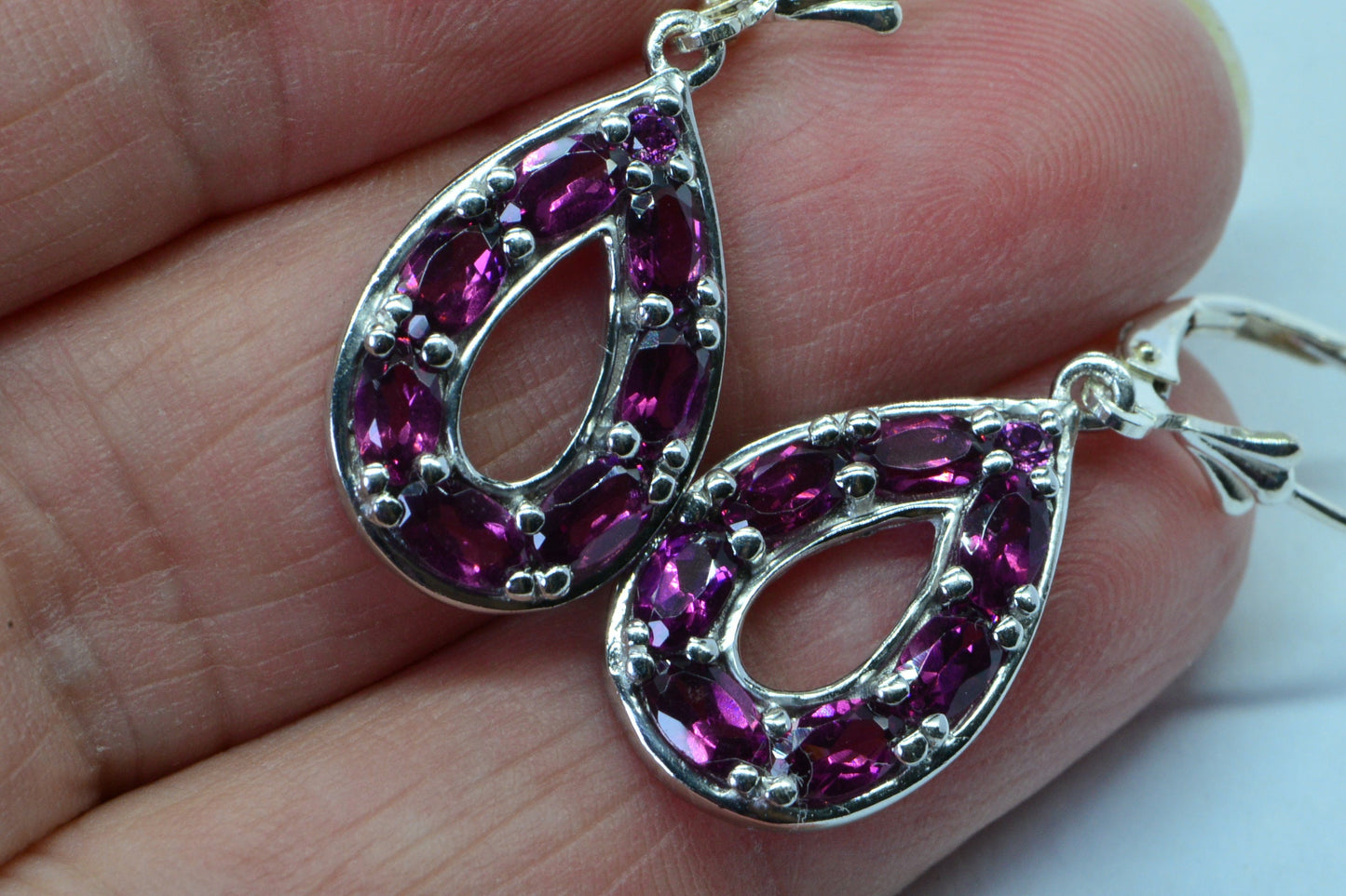 Rhodolite Garnet Sterling Silver Teardrop Hoop Earrings