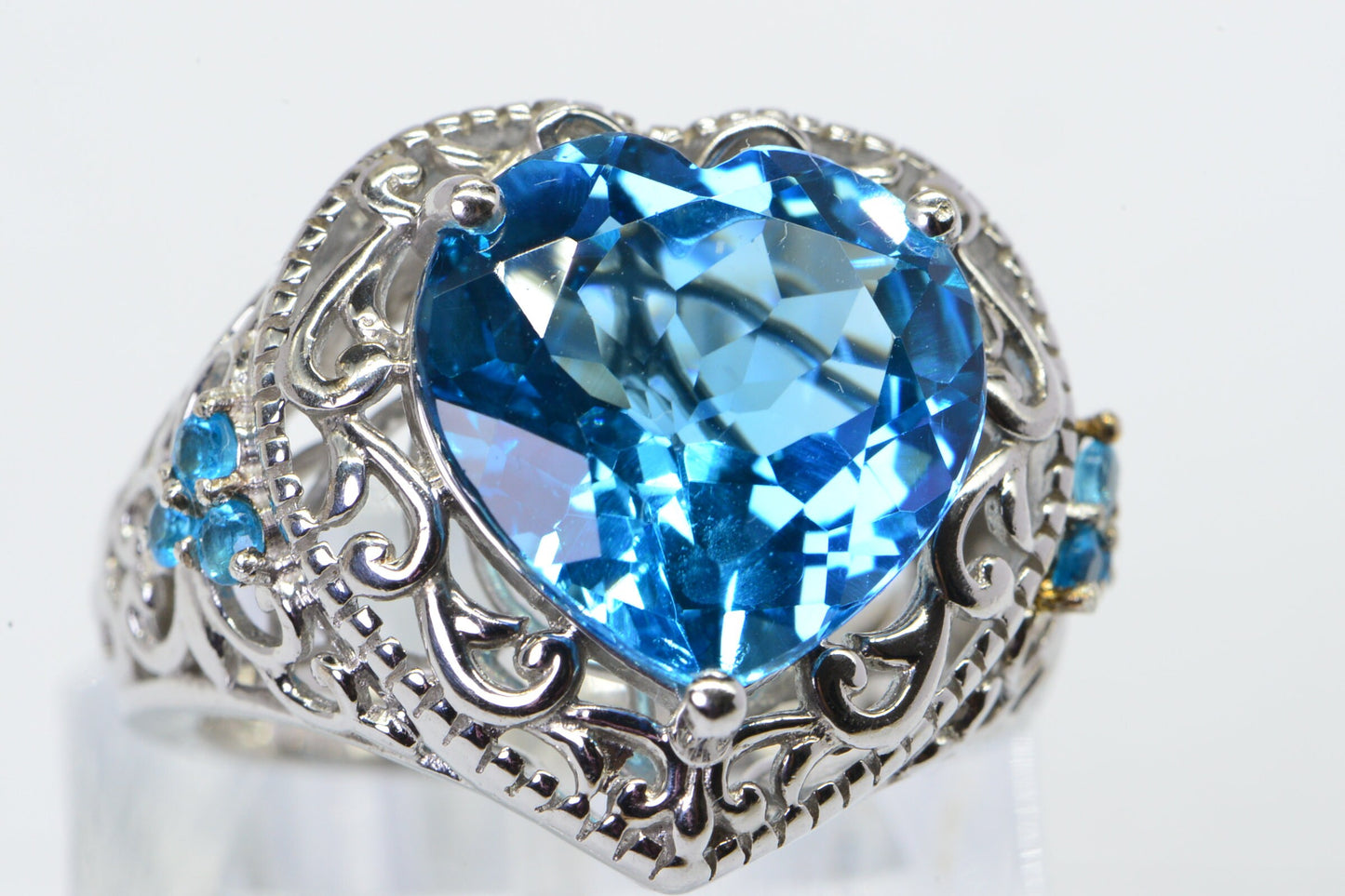 Heart Blue Topaz Sterling Silver Ring: Neon Apatite Cocktail Ring