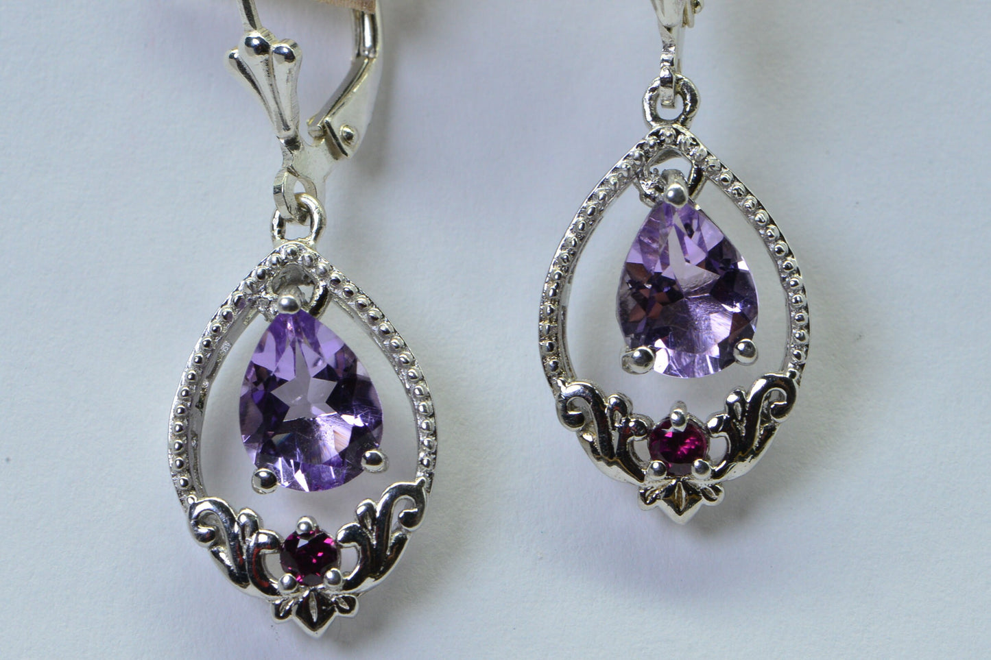 Amethyst Garnet 925 Silver Drop Earrings - 2 ctw