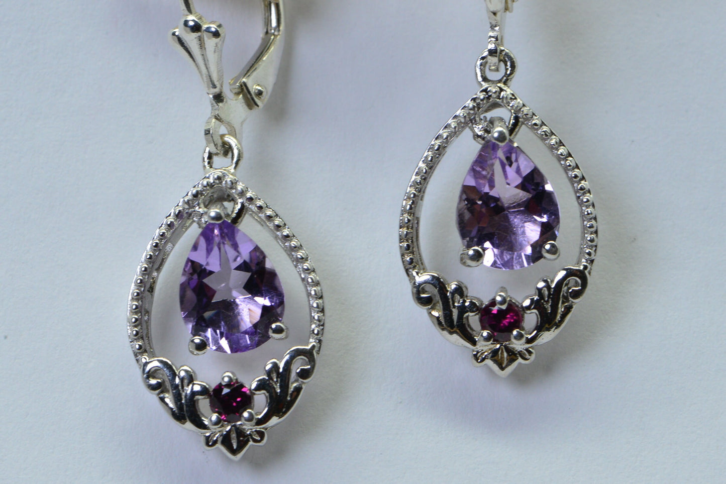 Amethyst Garnet 925 Silver Drop Earrings - 2 ctw