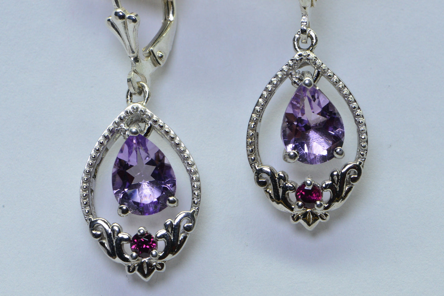 Amethyst Garnet 925 Silver Drop Earrings - 2 ctw