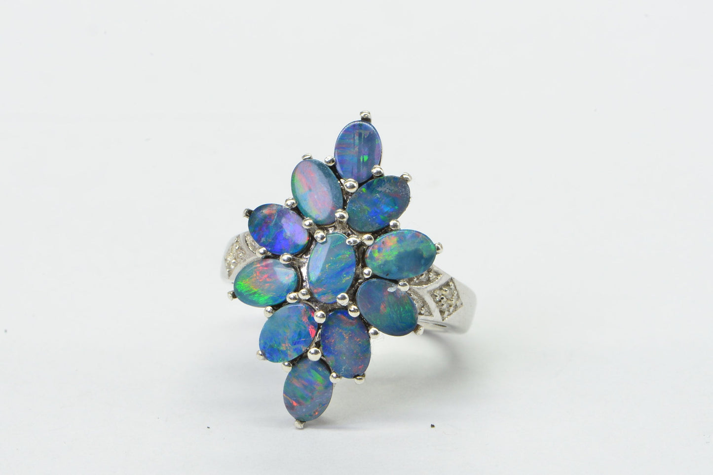Australian Black Opal Cluster Ring Flower Design