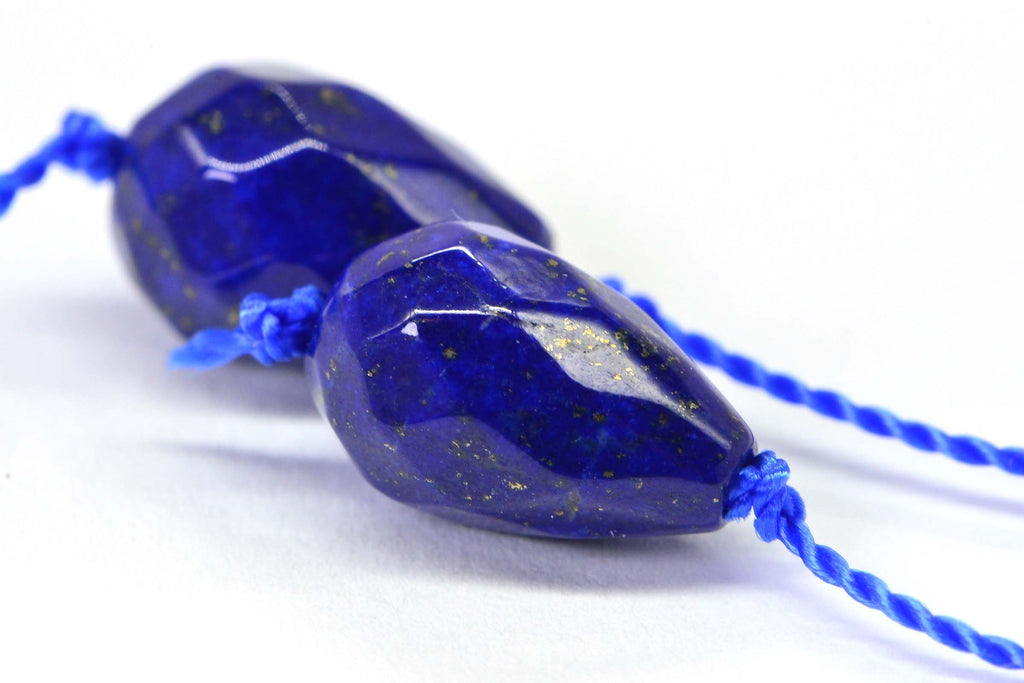 Royal Blue Lapis Lazuli Teardrop Beads with Pyrite (2) 12x8mm