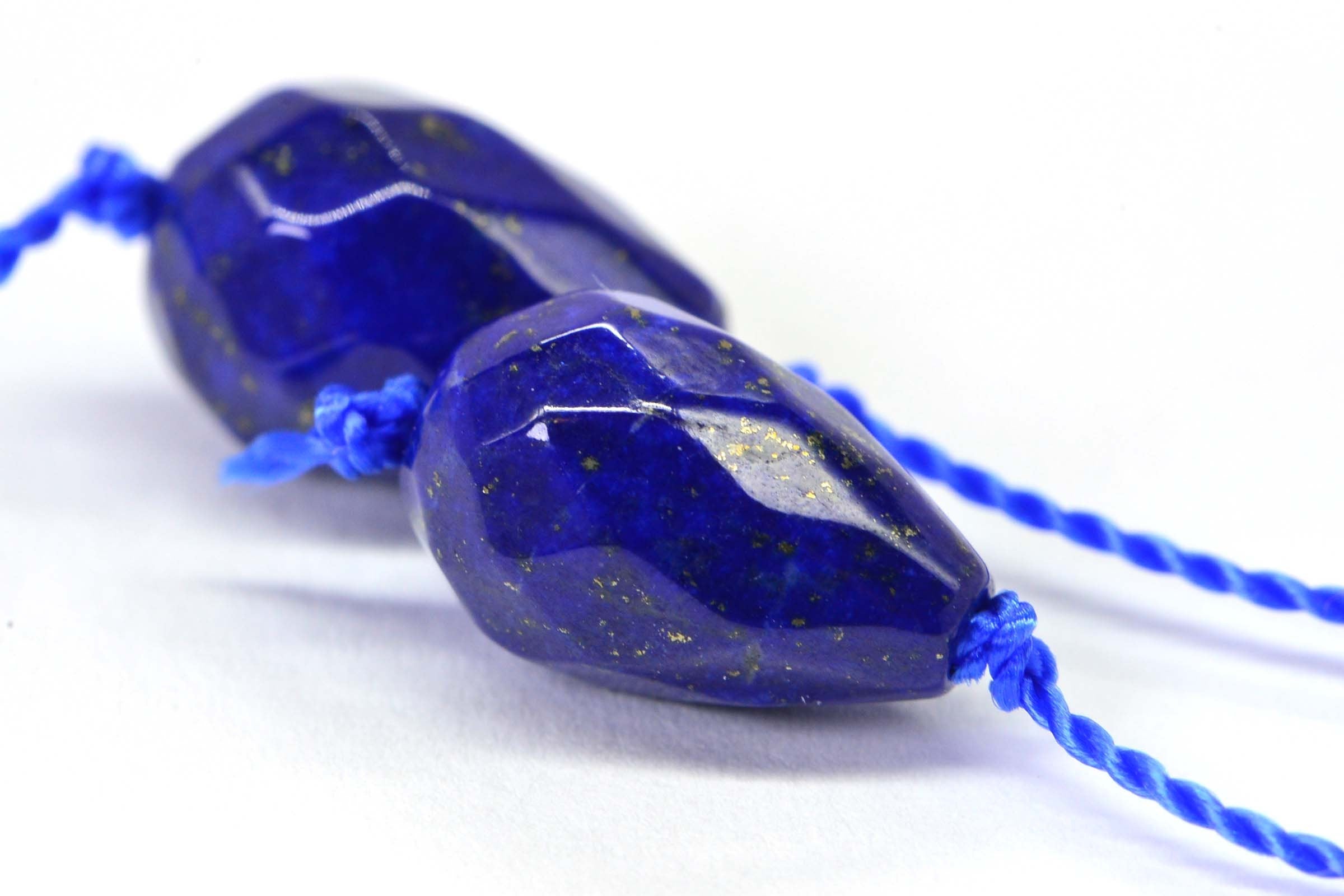 Royal Blue Lapis Lazuli Teardrop Beads with Pyrite (2) 12x8mm