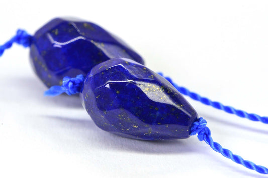 Royal Blue Lapis Lazuli Teardrop Beads with Pyrite (2) 12x8mm