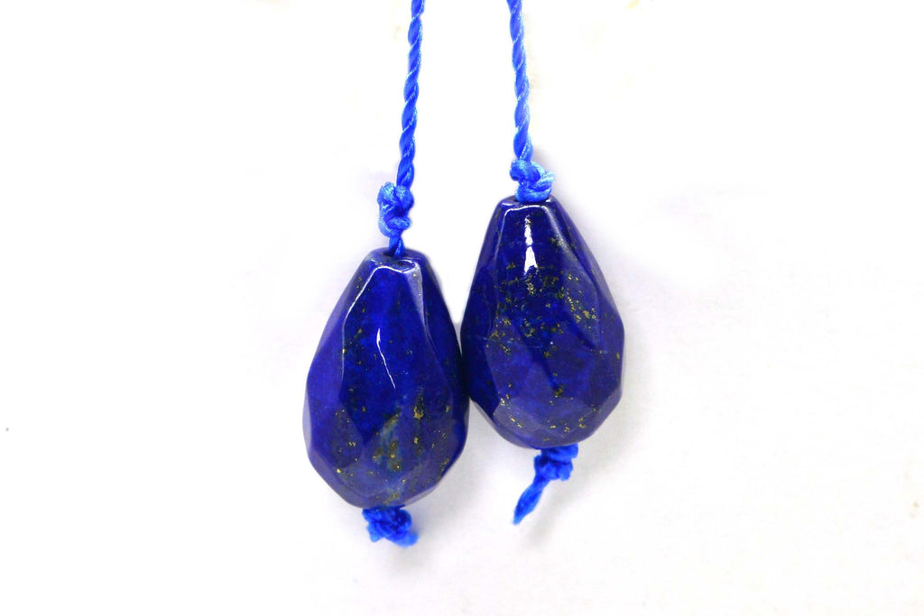 Royal Blue Lapis Lazuli Teardrop Beads with Pyrite (2) 12x8mm