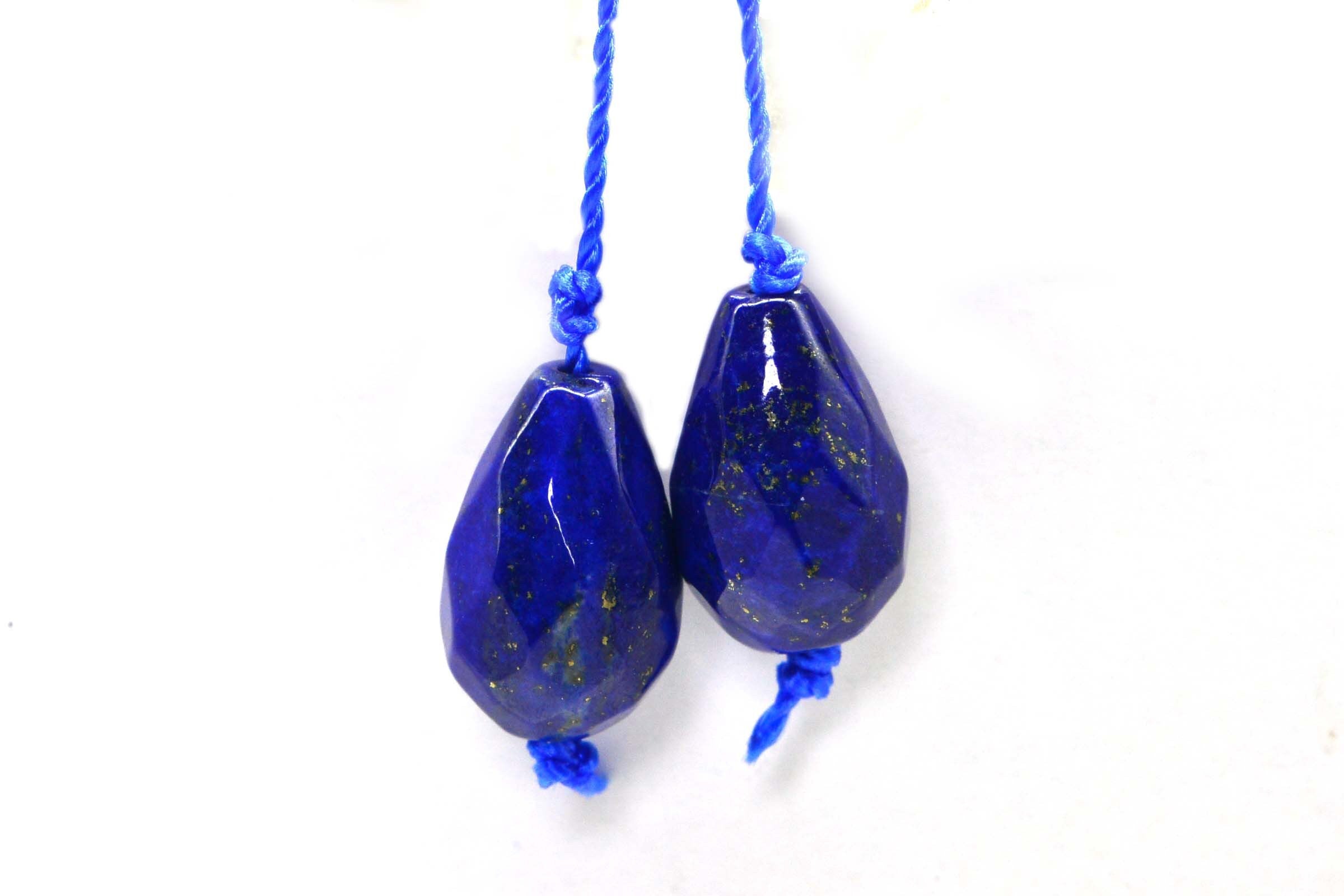 Royal Blue Lapis Lazuli Teardrop Beads with Pyrite (2) 12x8mm