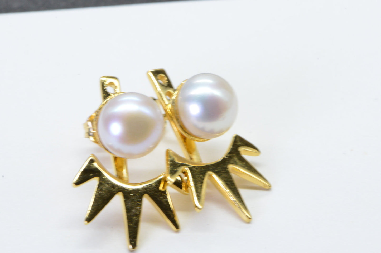 White Pearl Stud Earrings: 24K Gold Sterling Silver Jacketed Earrings