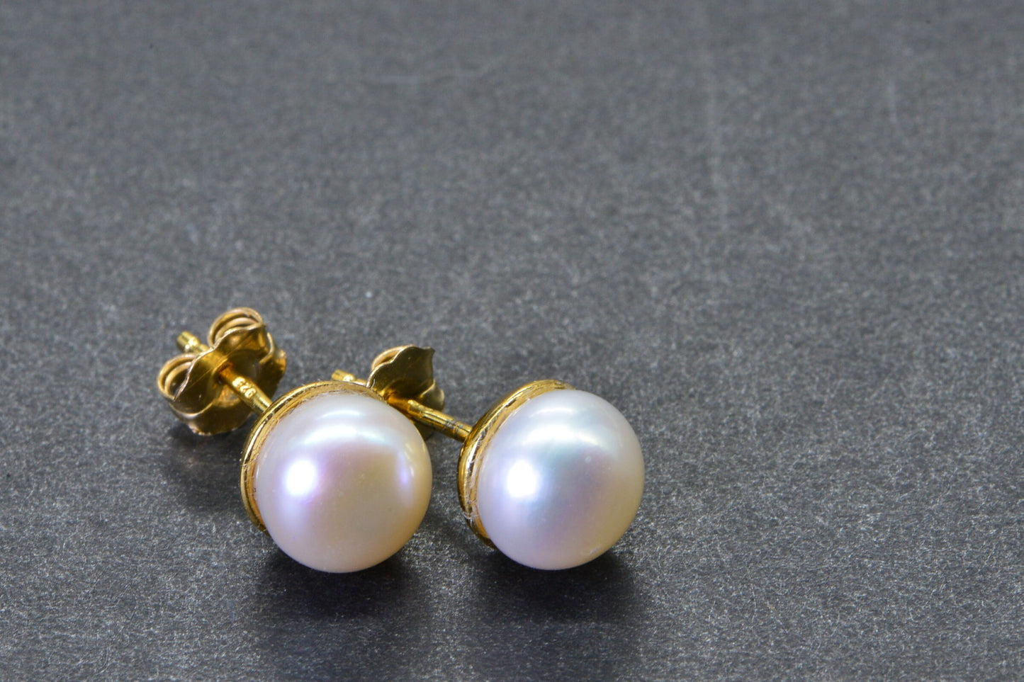 White Pearl Stud Earrings: 24K Gold Sterling Silver Jacketed Earrings