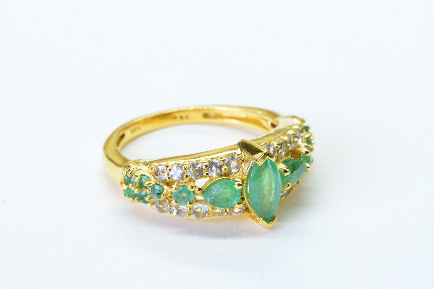 Colombian Emerald Ring: 24K Gold Over Sterling Silver, Vintage May Birthstone