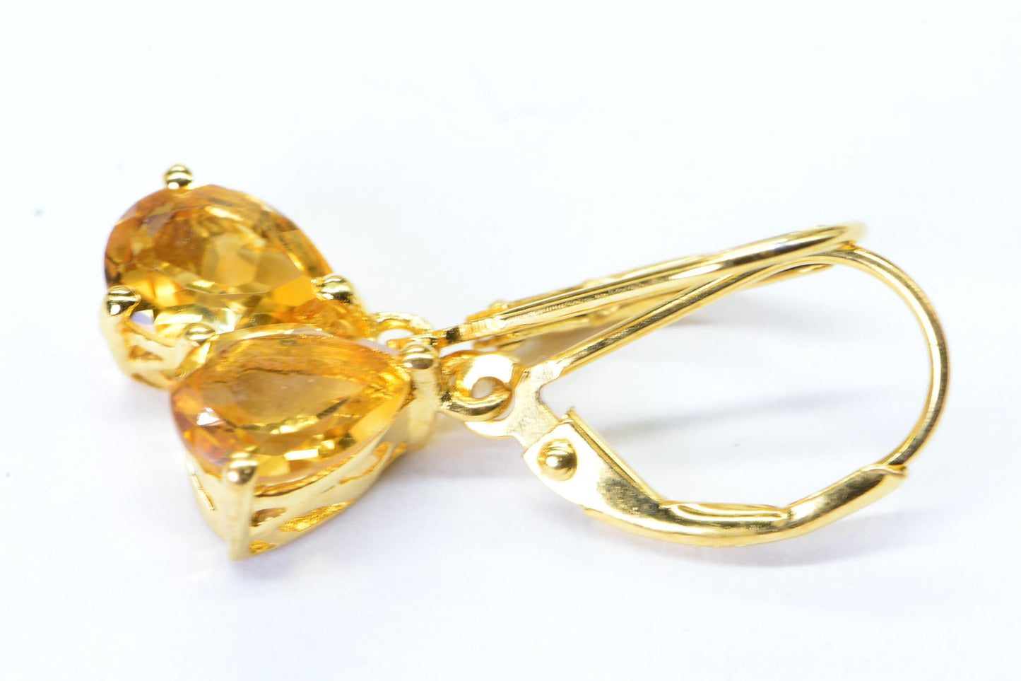 Citrine Drop Earrings: Pear Facet Sterling Silver, 24K Gold Plate
