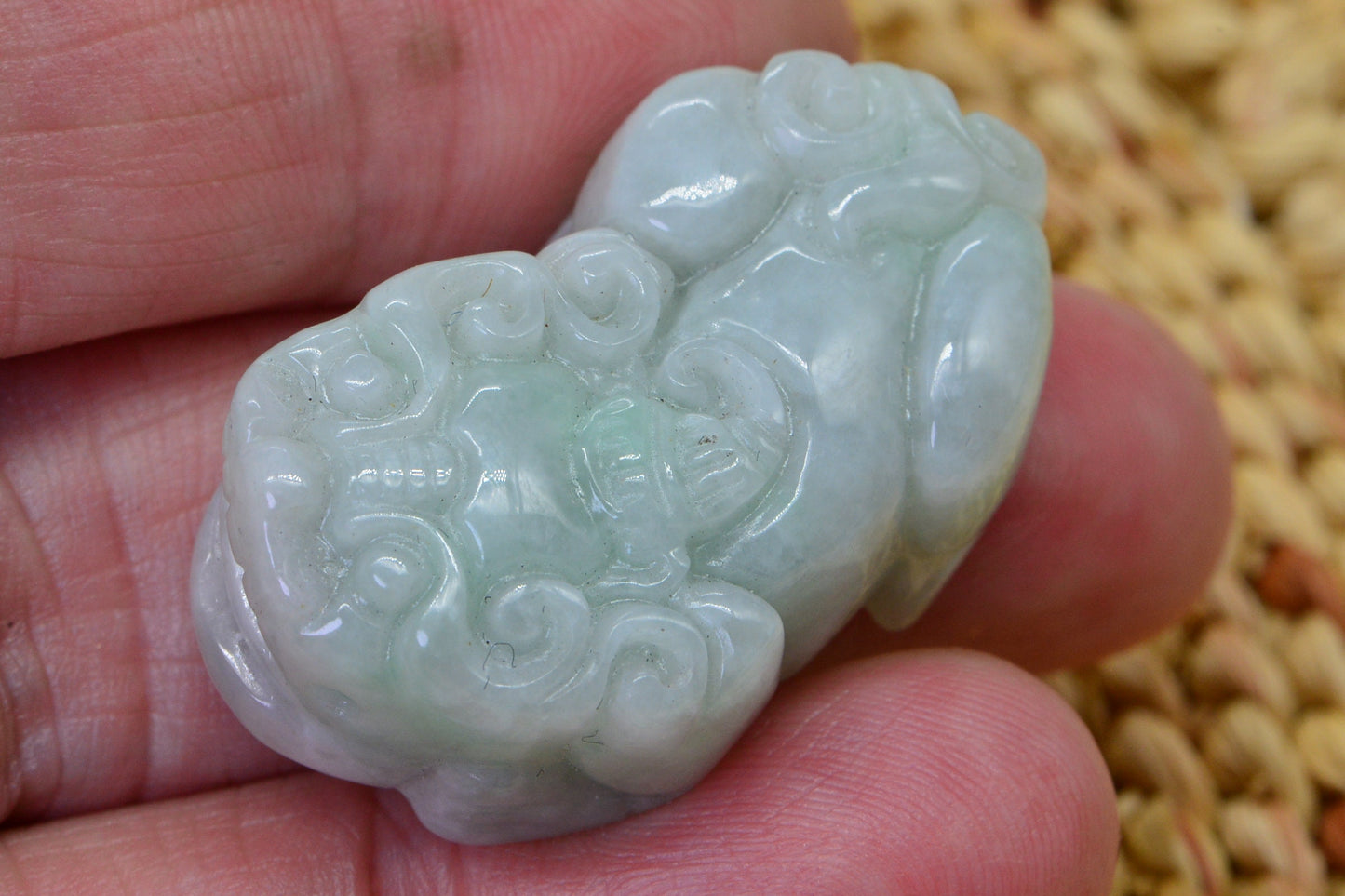 Pixiu Dragon Carved Jadelite Jade Burmese Icy Green