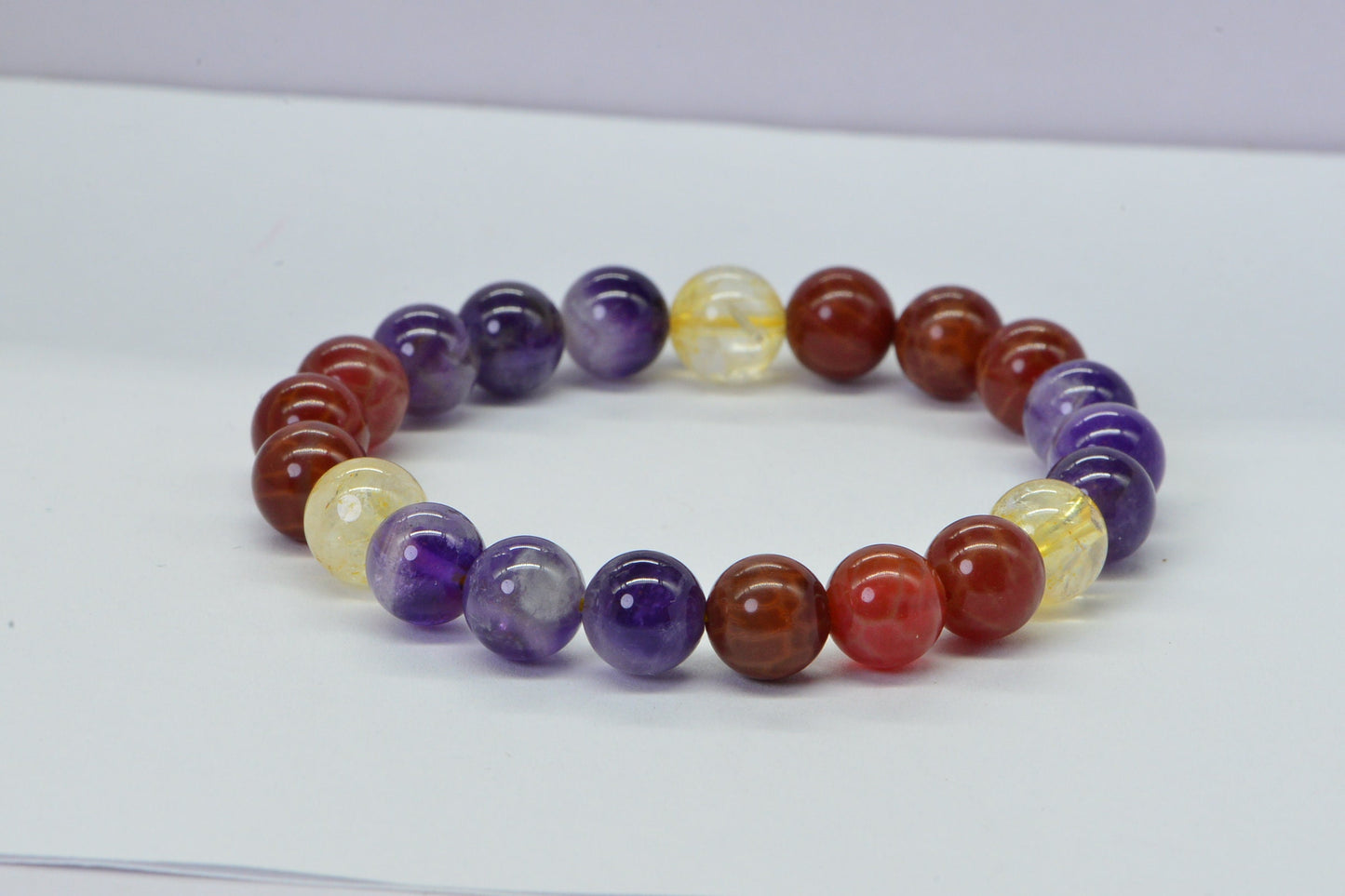 Red Agate Amethyst Citrine Beaded Bracelet: Mixed Gemstone