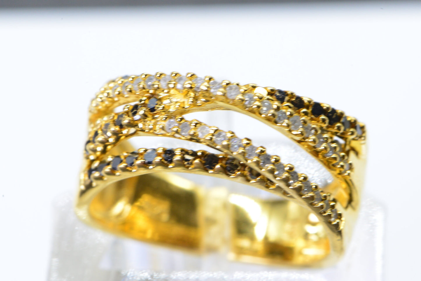 24K Gold Over Sterling Silver Diamond Dome Ring: Black & White Multi-Stone