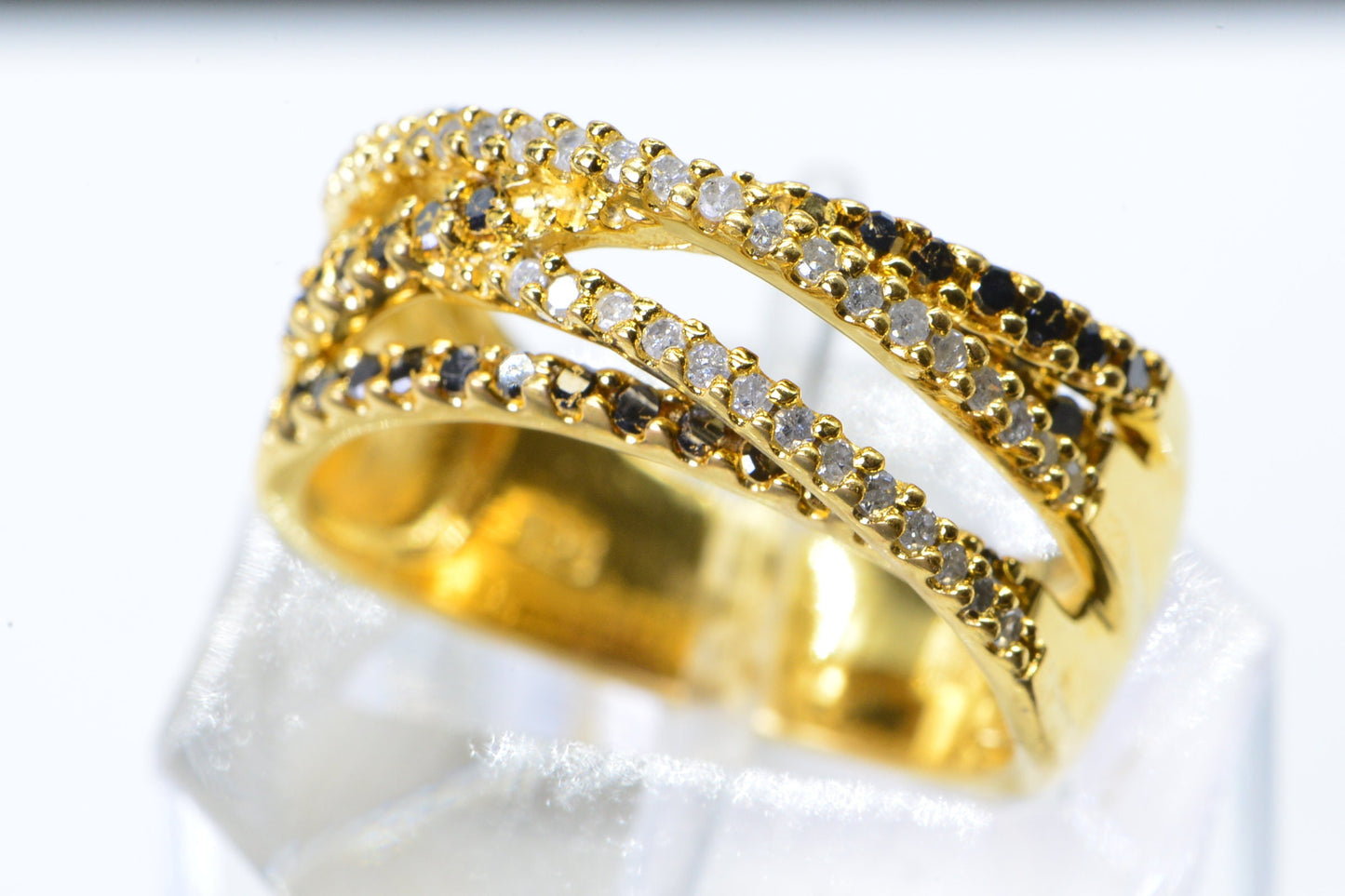 24K Gold Over Sterling Silver Diamond Dome Ring: Black & White Multi-Stone