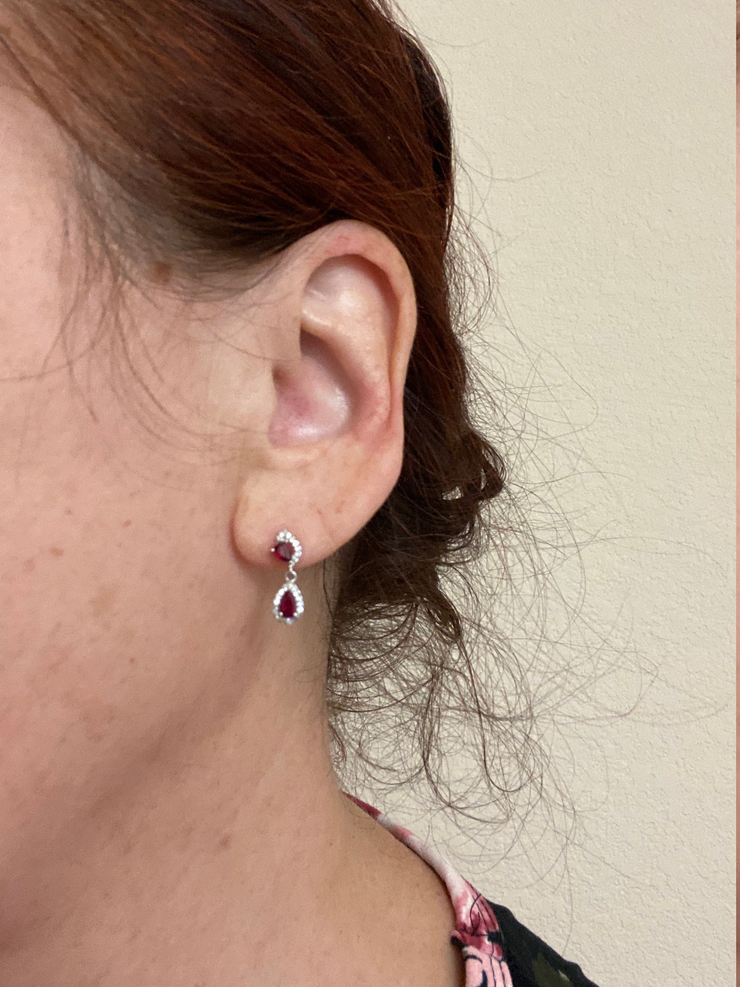 Teardrop Ruby Earrings, Dainty Sterling Silver Studs, July Birthstone