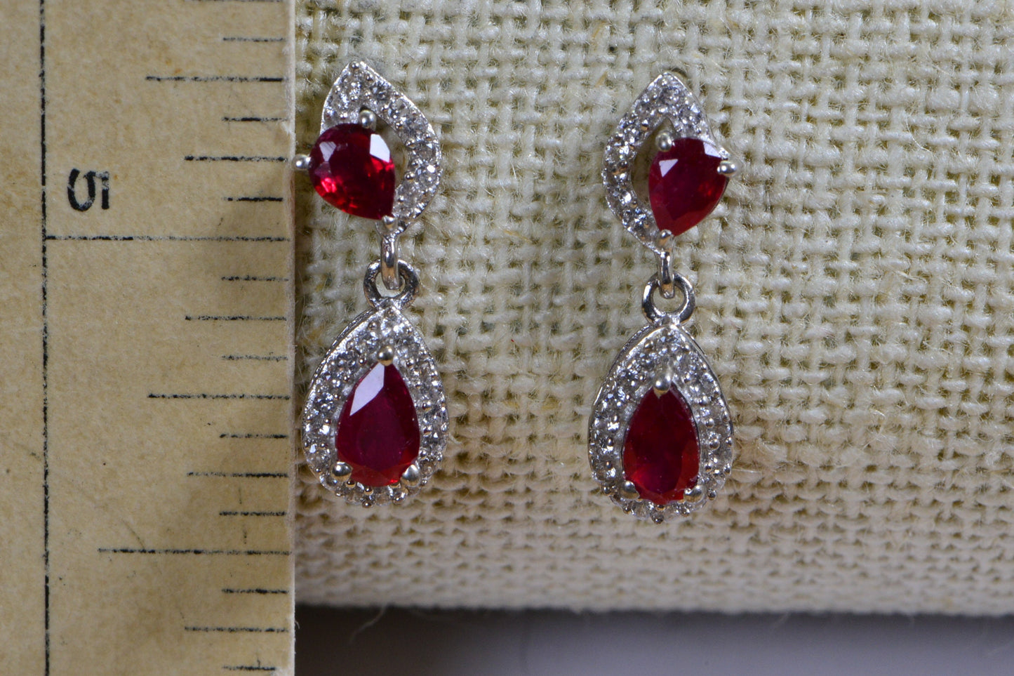 Teardrop Ruby Earrings, Dainty Sterling Silver Studs, July Birthstone